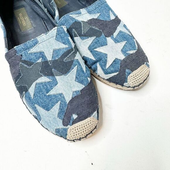 Valentino Blue Denim Stars Camo Canvas Espadrille Flat Sandals Women’s Size 40/9 - Picture 10 of 11